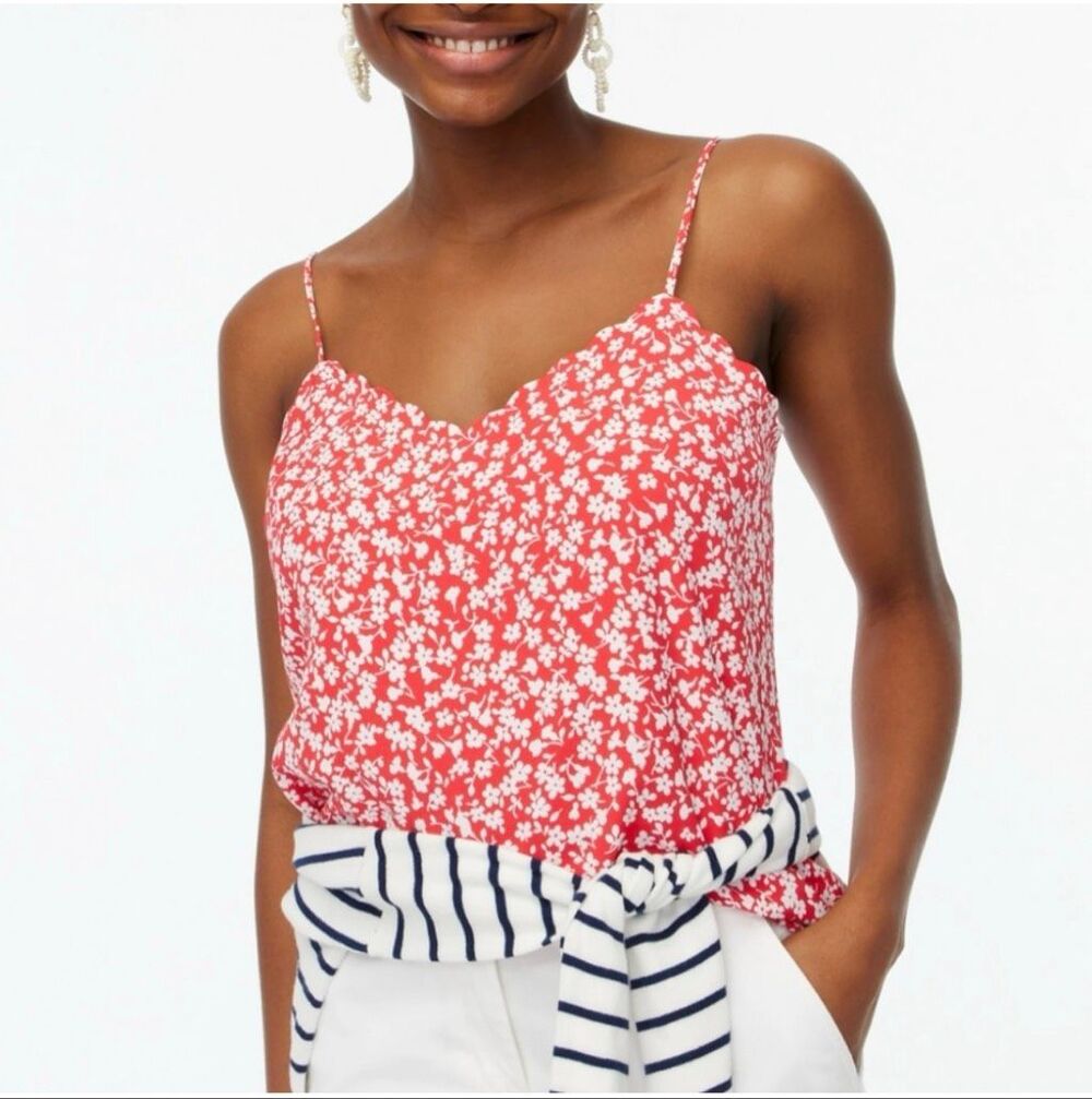 J. Crew Geranium Pink and Ivory Lined Scallop Top Size 6